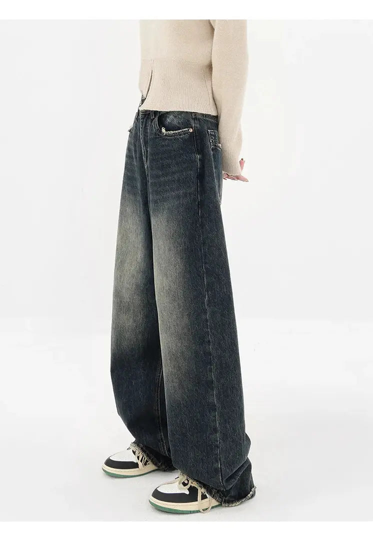 Harajuku Streetwear High Waist Jeans Loose Wide Leg Denim Trousers