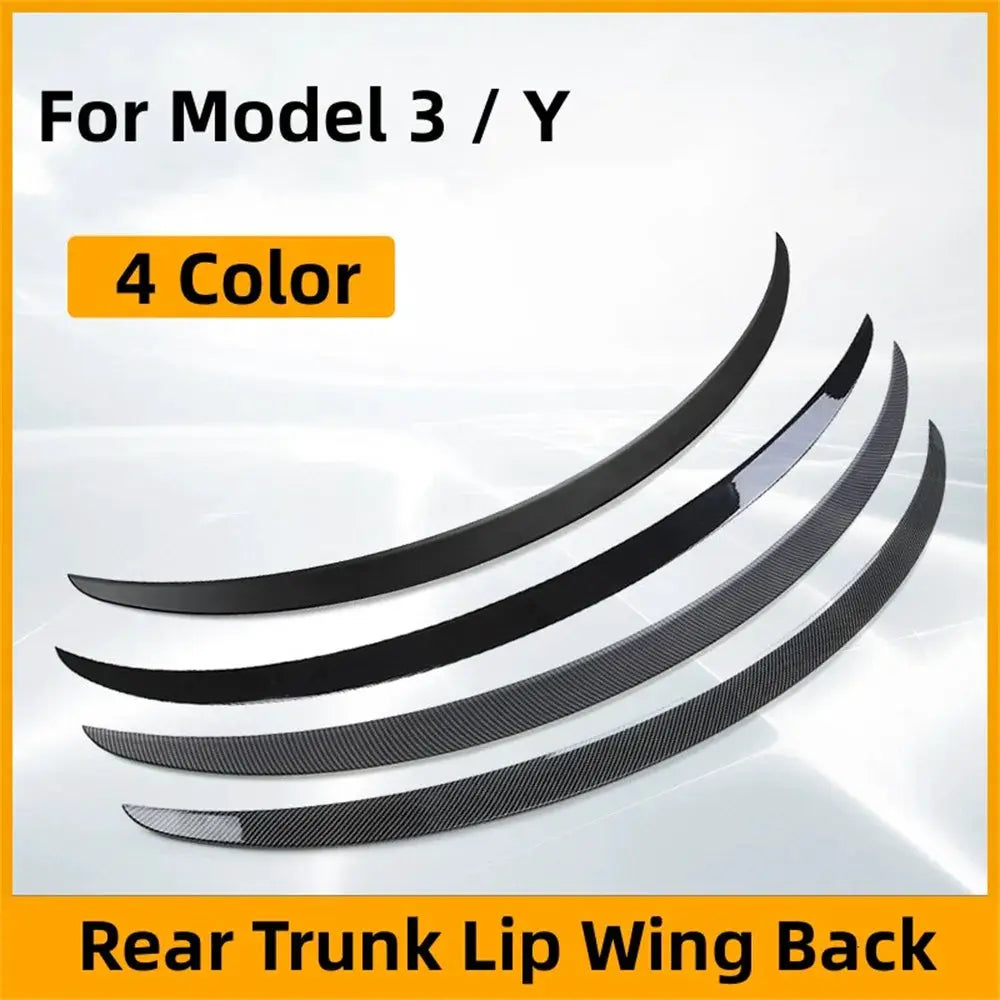 Rear trunk lip spoiler set for Tesla Model 3/Y, five curved wings in black and carbon-fiber finishes (4 color options)