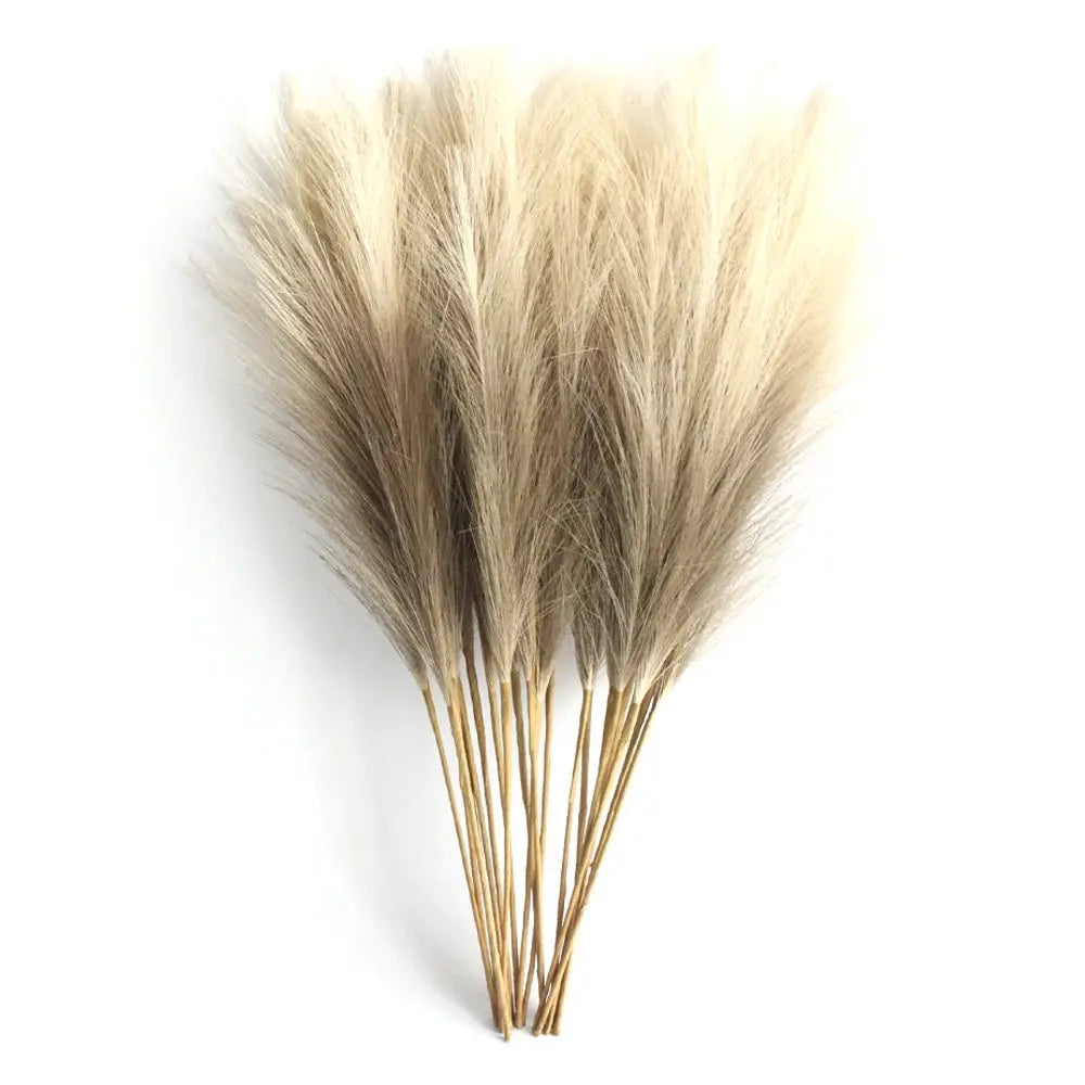 Simples Market 6pcs artificial pampas grass stems for DIY floral decor, beige/tan fluffy plumes