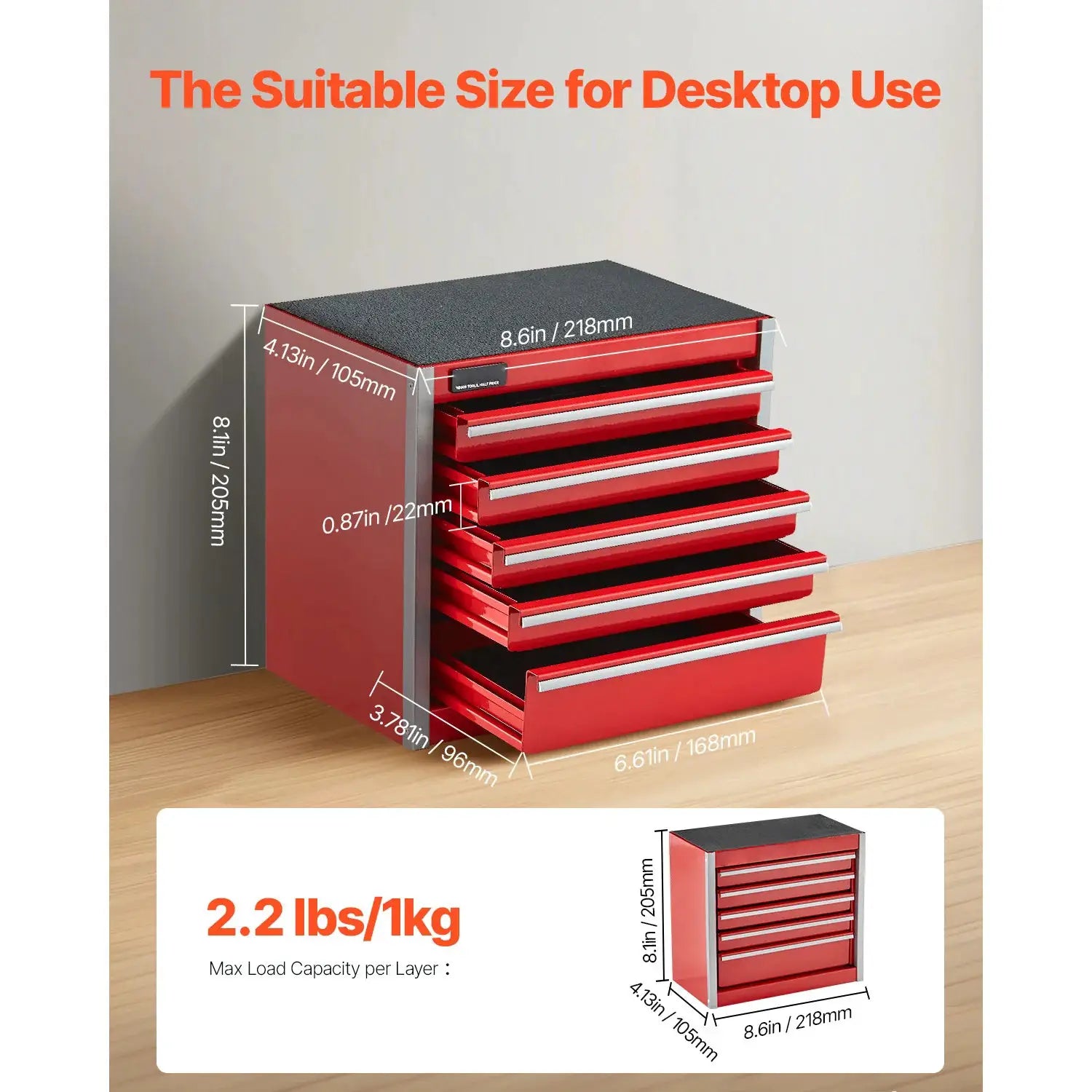 Simples Market SucceBuy red and black 5-drawer metal tool box with PP feet pads for garage and workshop storage