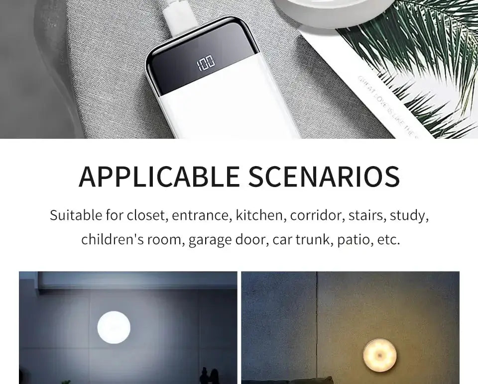 White USB-rechargeable LED motion-sensor night light for cabinets and stairs (1–3 pcs)