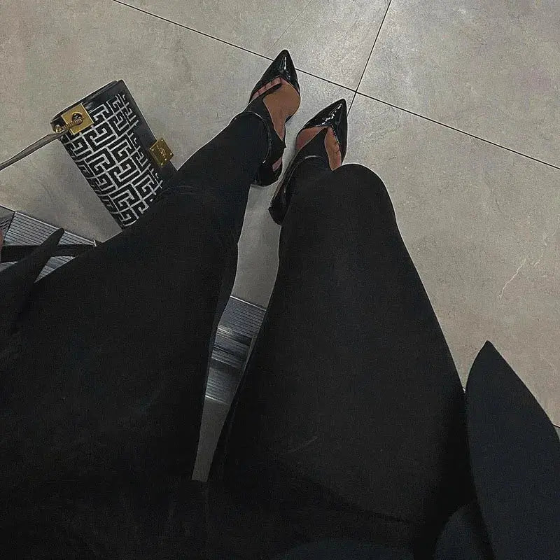 NovaMode Winter Shine High Waisted Y2K Ankle Length Pencil Pants Polyester Elastane