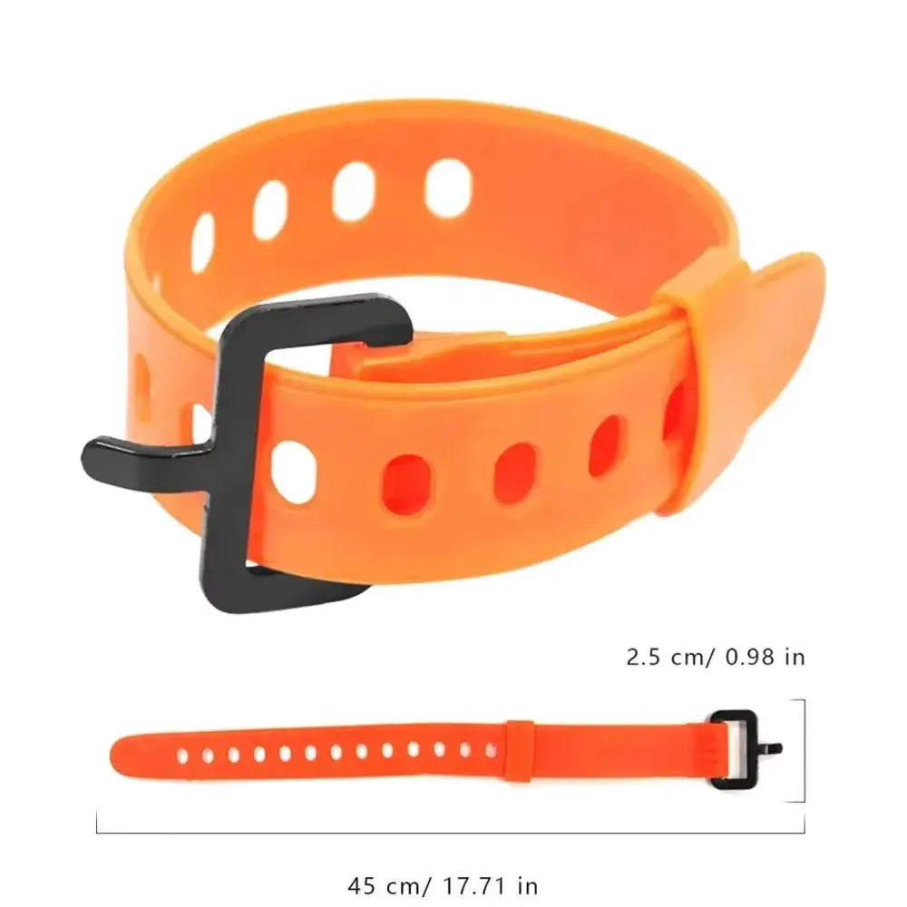 Orange rubber tension strap cargo belt with black buckle, 2.5 cm wide and 45 cm long