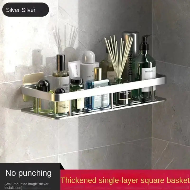 Bathroom corner shelf silver no-drill wall-mounted organizer for toiletries