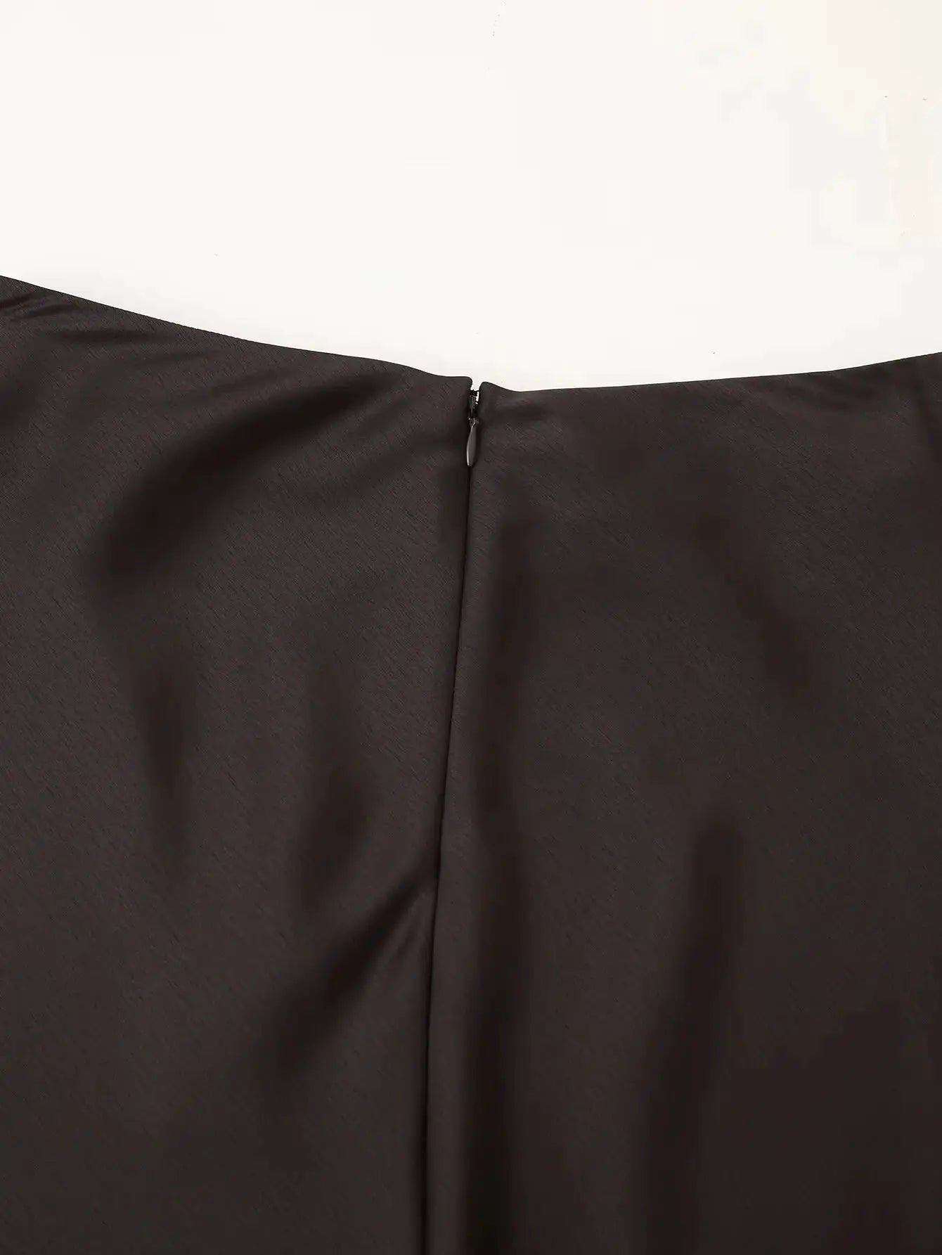 Simples Market satin long wrap-around skirt brown with back zipper closure