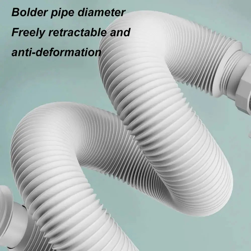 Retractable anti-odor drain pipe by Simples Market, white flexible corrugated kitchen/bath downspout.