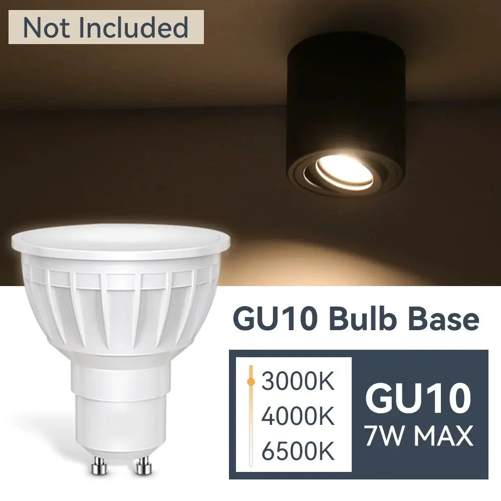 Simples Market GU10 bulb base; white LED downlight with adjustable angle, 7W max, 3000K/4000K/6500K
