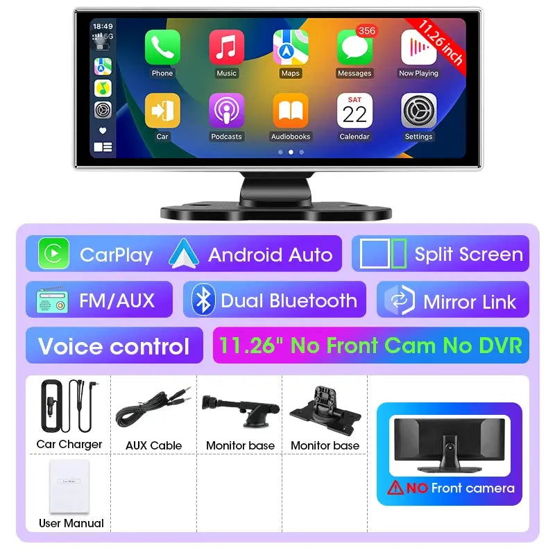 Dash Cam 4K Car DVR Wireless CarPlay Android Auto GPS Nav Dual Lens
