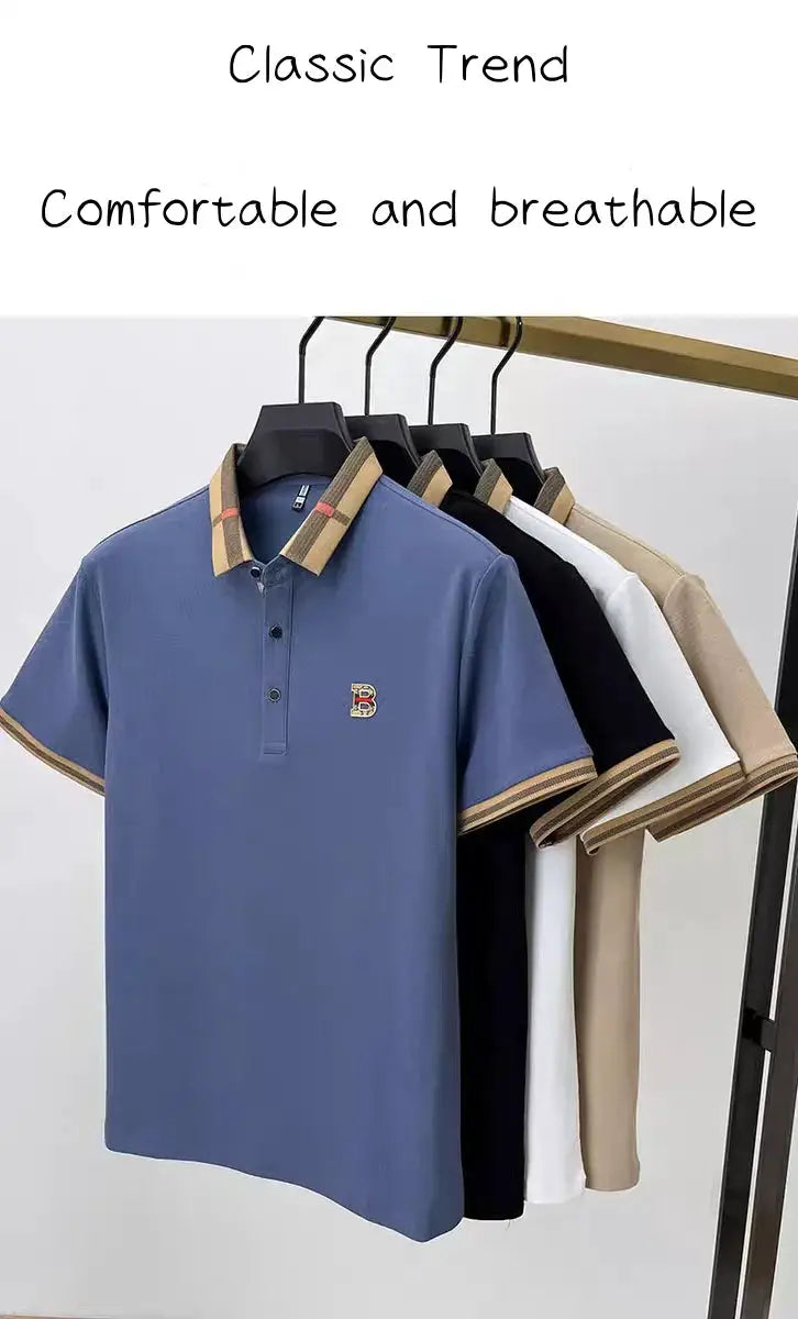 Polo shirts set; blue polo with small B logo on chest, plus black, white and beige options, 5-pack