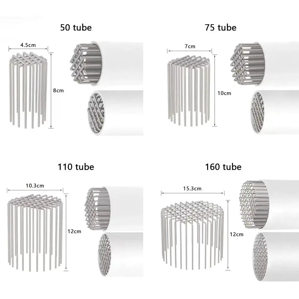 Simples Market round stainless steel roof drain caps; anti-blocking balcony/roof drainage, 4 tube sizes (50, 75, 110, 160).
