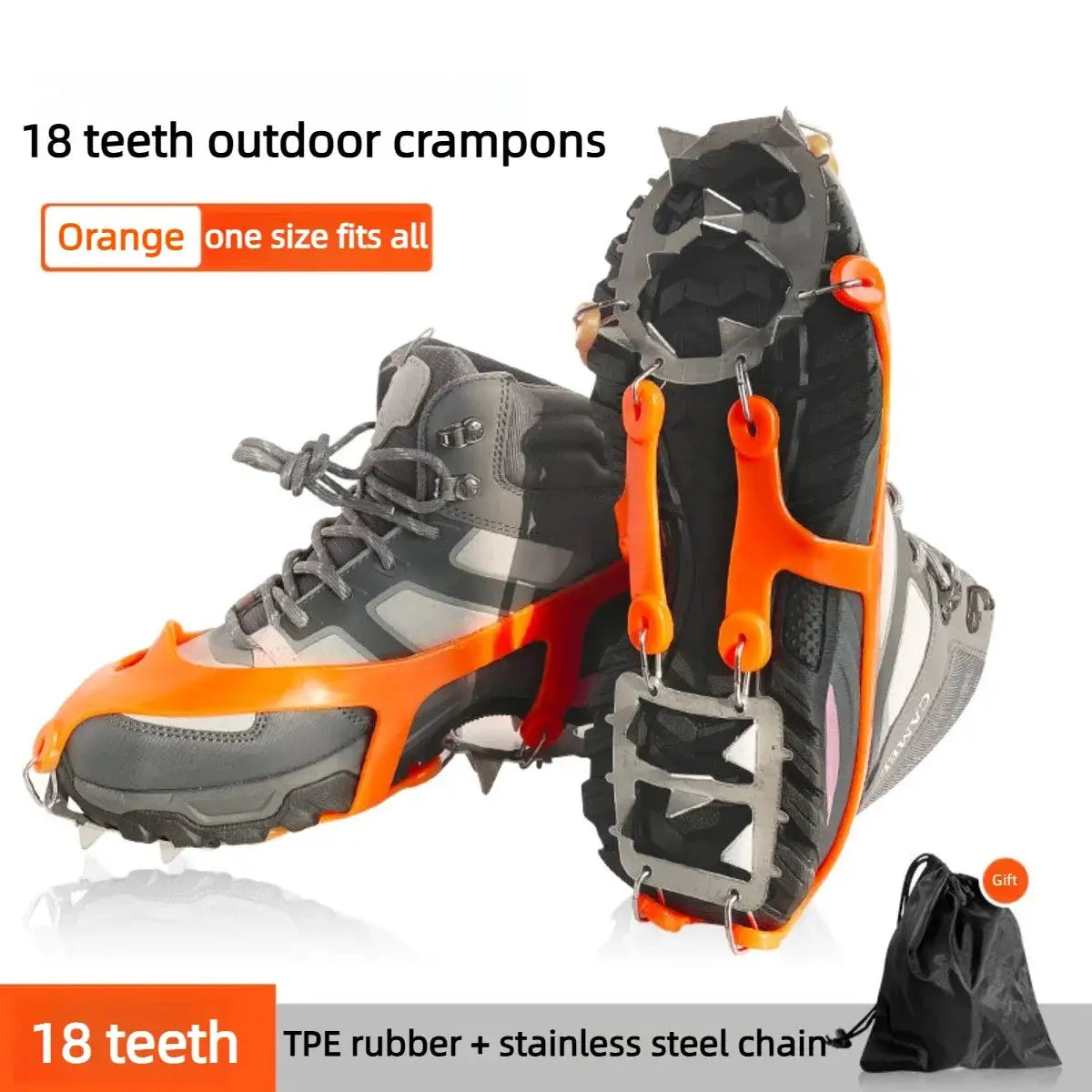 18 Studs Professional Anti Slip Ice Snow Crampons For Mountaineering Hiking Winter Outdoor Spike Shoes