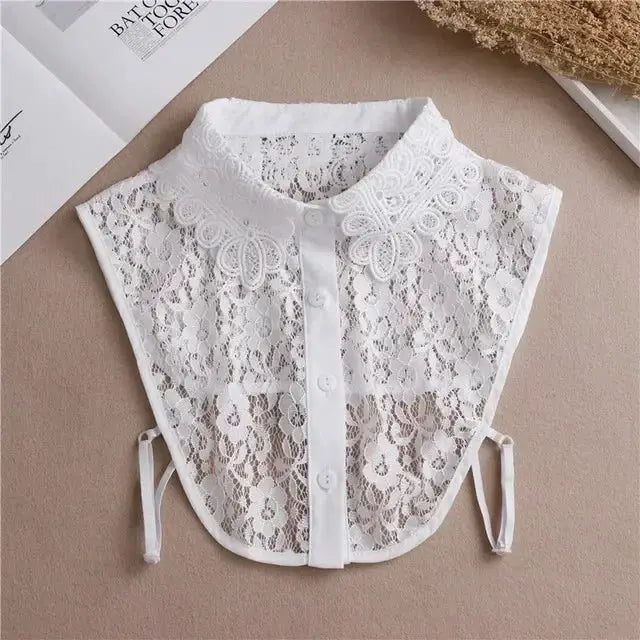 Detachable White Faux Collar With Front Tie For Women And Girls Vintage Lace Blouse Collar