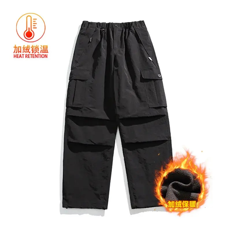 Cargo pants by Simples Market, black outdoor waterproof quick-dry techwear with wide-leg cargo pockets.