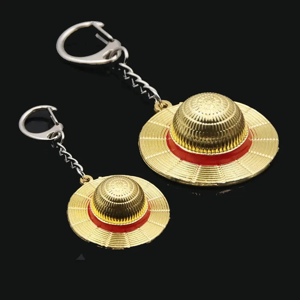 Classic Anime Straw Hat Pendant Keychain Zinc Alloy Gold Color Jewelry Key Ring for Fans Cosplay
