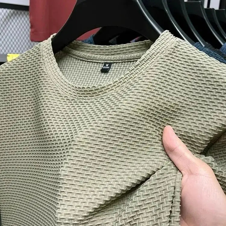 Mens Short Sleeve Mesh Bamboo Ice Silk T Shirt Casual Versatile Summer Elastic Slimming Top For Men