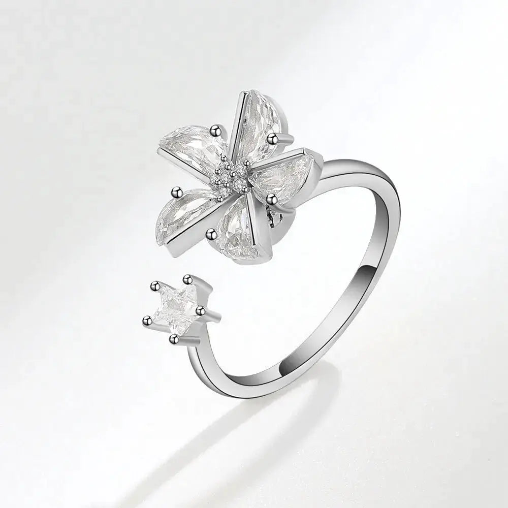 SMJEL Fidget Spinner Ring for Women Crystal Flower Eye Butterfly Animal Motifs Stress Relief Wedding Jewelry