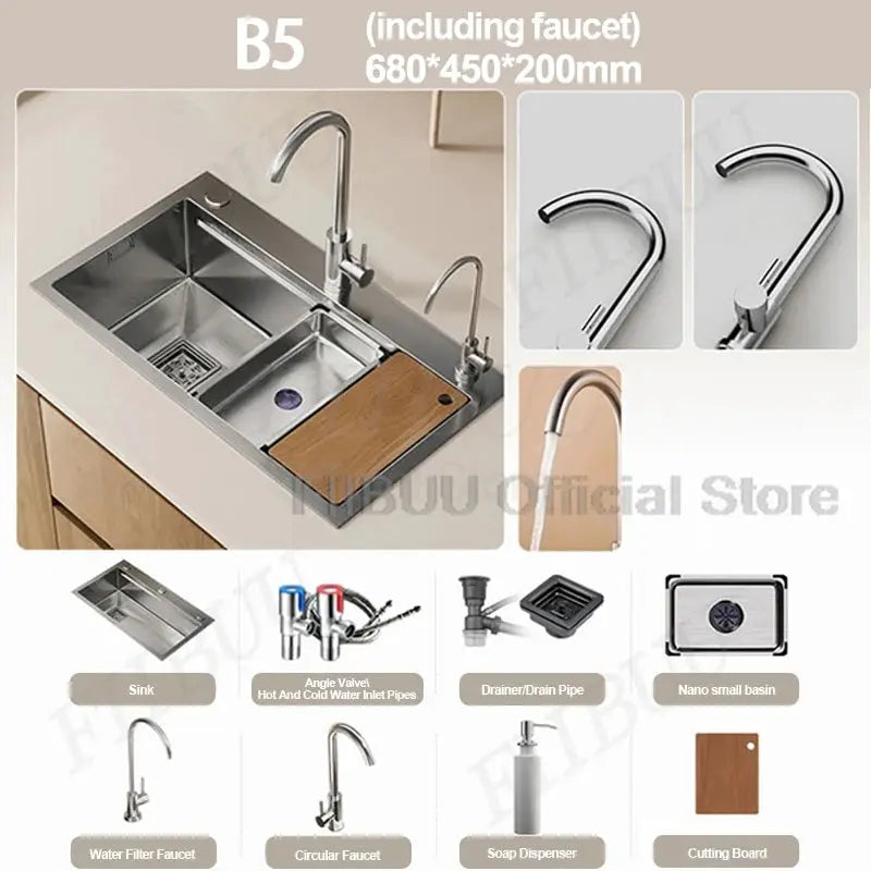 304 stainless steel kitchen sink from Simples Market with faucet; large single-bowl, undercounter/topmount