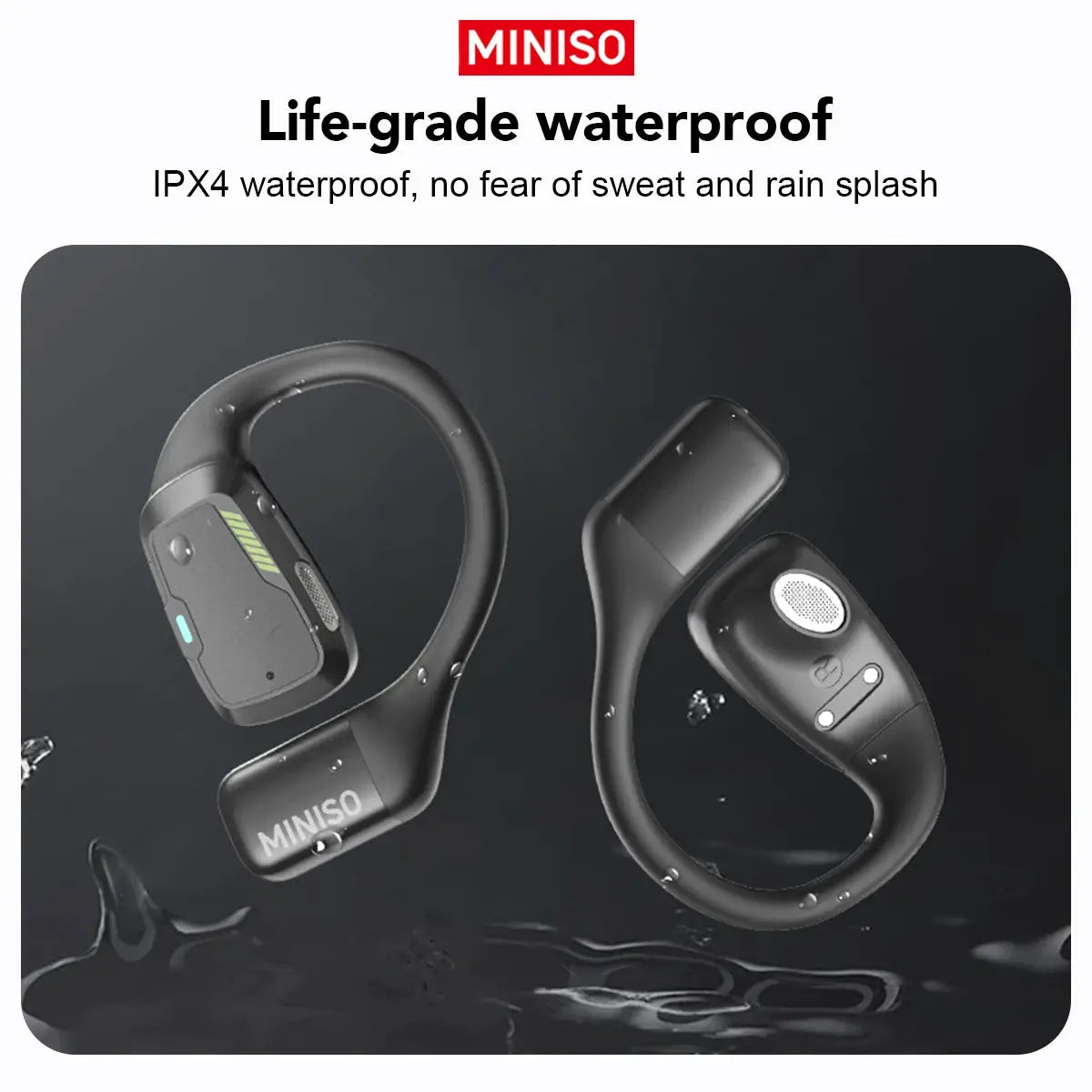 MINISO AI M98 wireless neckband headphones, black, two earbuds with LCD touch screen and IPX5 rating