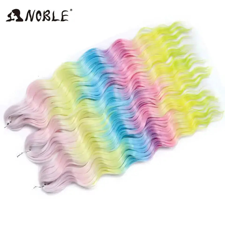 Noble Hair synthetic loose deep wave braiding extensions, 24-inch, pastel rainbow ombre