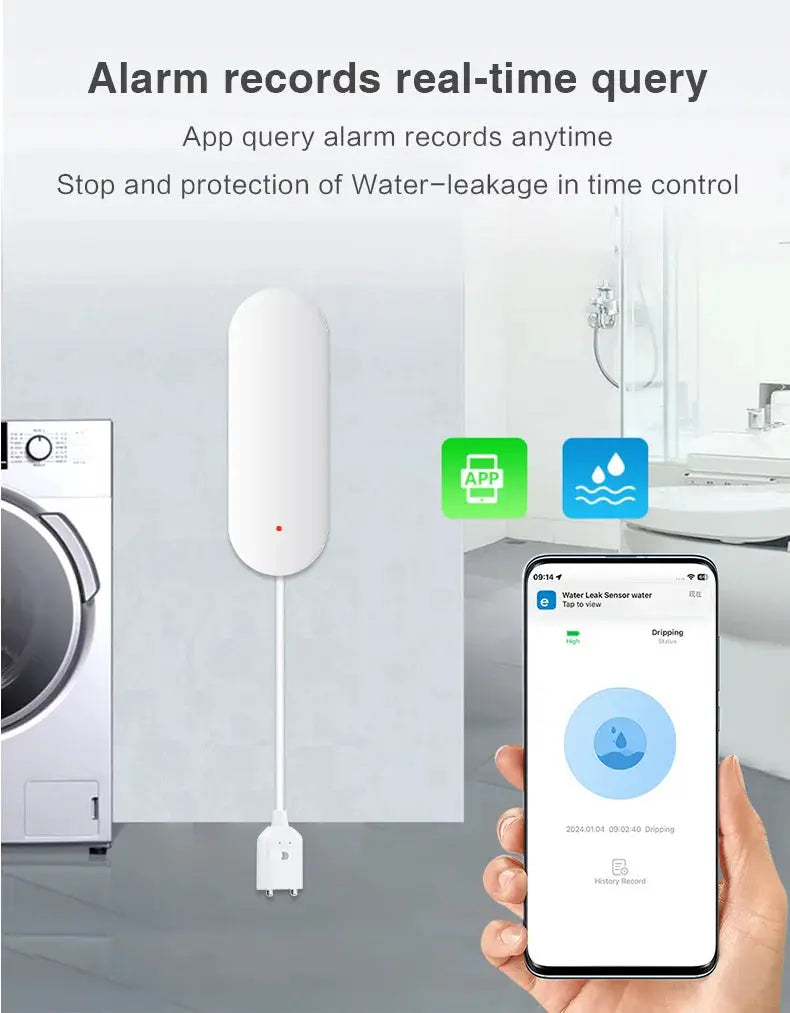 Ewelink Zigbee3.0 water leak detector, white wall-mounted sensor with plug by Simples Market