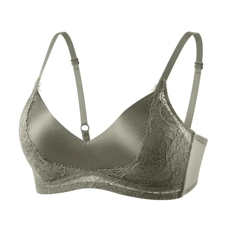 SuyaDream silk wire-free bra in gray with lace trim and padded cups by Simples Market