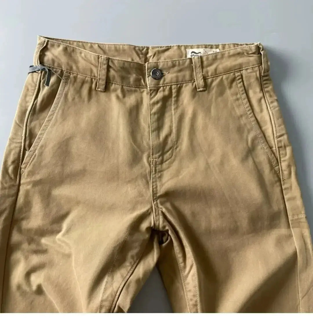 Simples Market khaki cargo pants for men, pure cotton, heavy-duty loose straight-leg with front pockets