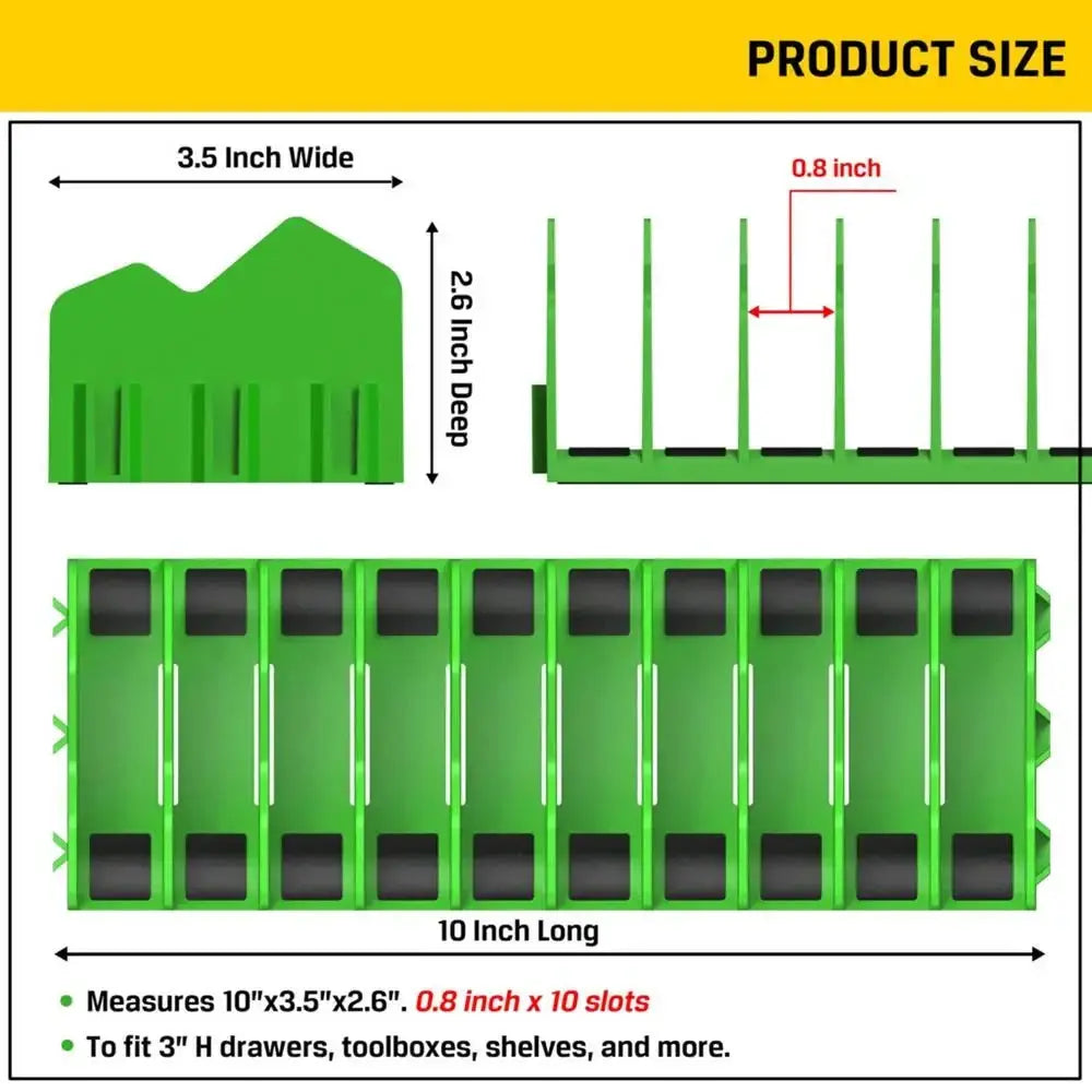Space Saving Drawer Pliers Rack by Simples Market, green 10-slot tool organizer for pliers