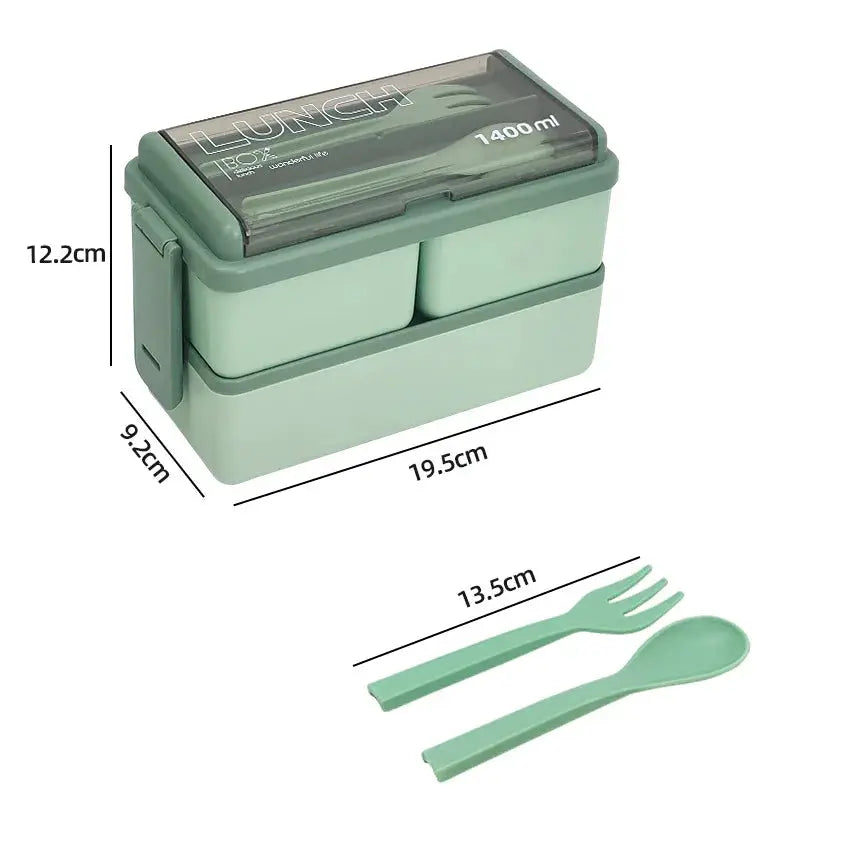 Portable Double Layer Lunch Box For Kids With Fork And Spoon Microwave Safe Bento Box Food Storage Container