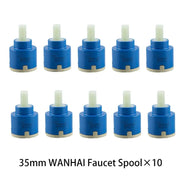 10x 35mm WANHAI faucet valve cores in blue with beige base, ceramic cartridge mixing valve components