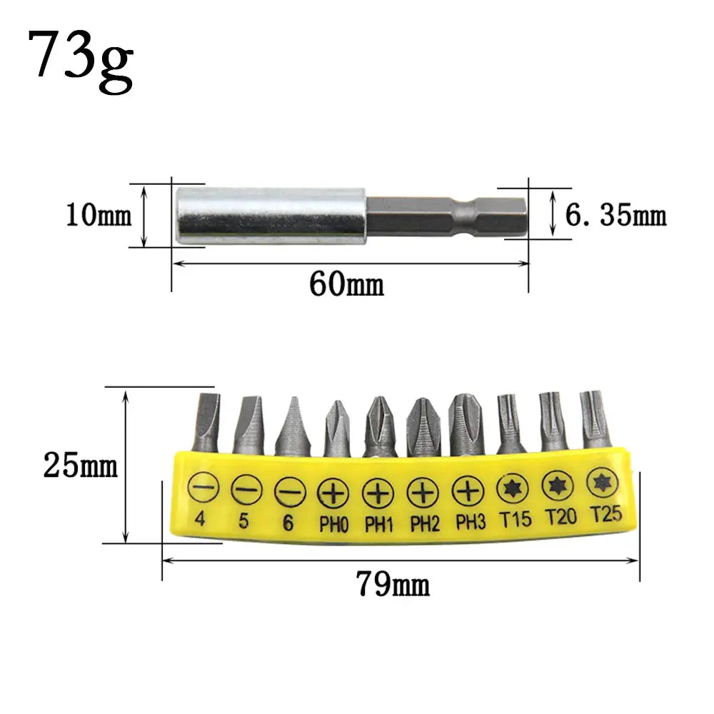 10 Piece Rubber Strip Cross Screwdriver Bit Set With 60mm Conversion Extension Rod For Woodworking Power Tools