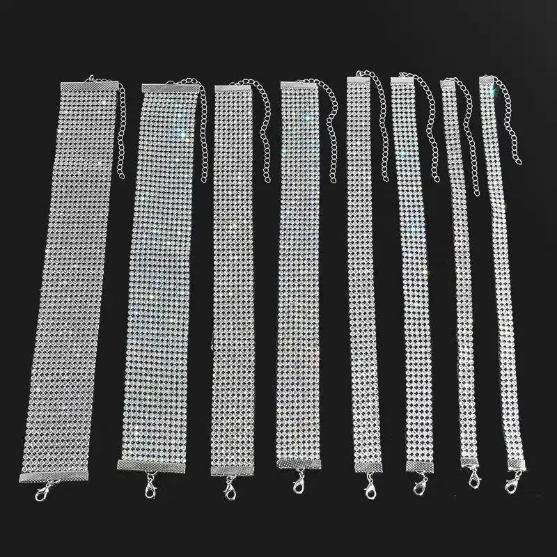 Top Quality Rhinestone Choker Necklace Shiny Punk Hip Hop Style For Women Party Gift Korean Jewelry