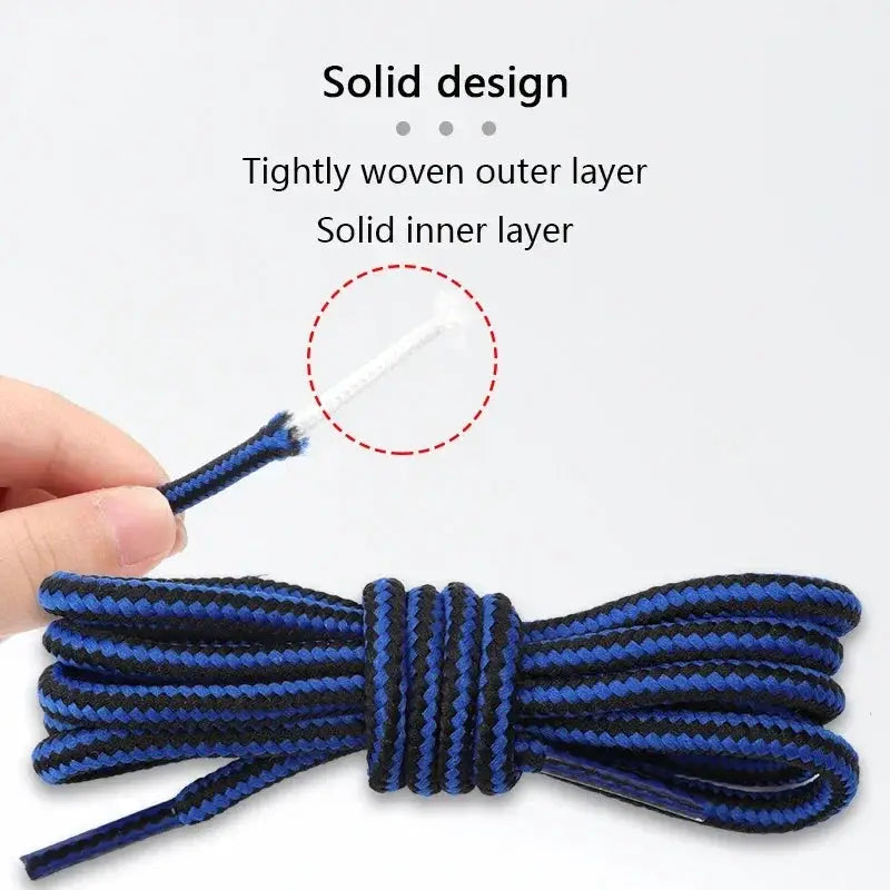 Round cotton shoelaces, blue and black striped, Simples Market, 1 pair