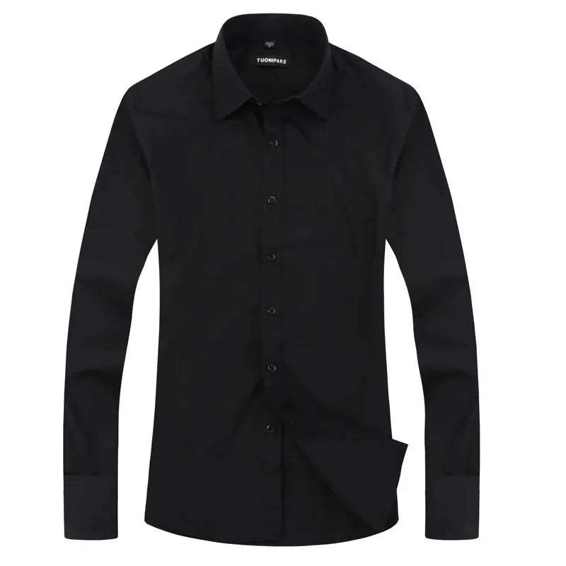 Simples Market men's black slim-fit long-sleeve dress shirt for business.