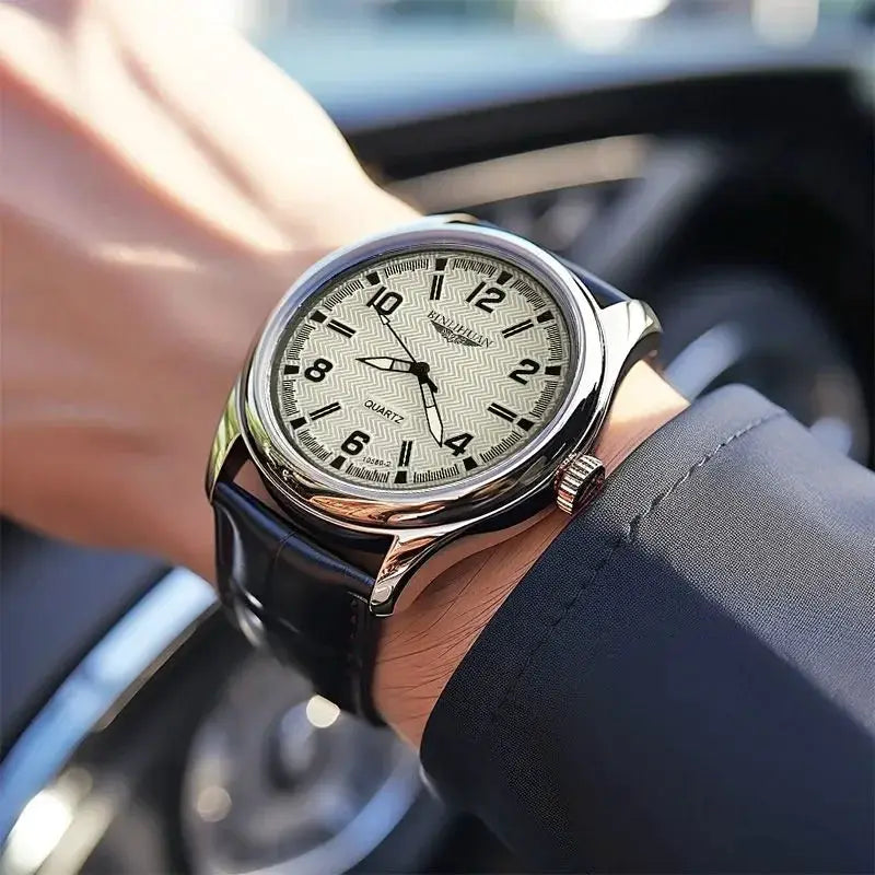 Top Brand Luxury Business Wristwatch For Men With Waterproof Case And Genuine Leather Strap And Quartz Movement