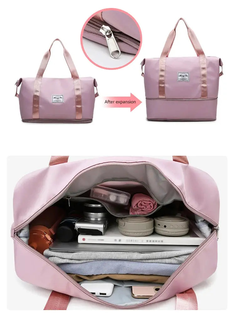 UNIXINU nylon carry-on duffle bag in pink by Simples Market, expandable large-capacity gym/luggage tote