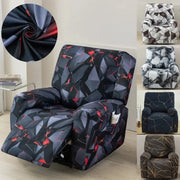 Stretch recliner chair cover by Simples Market in dark geometric pattern with red highlights for kids and pets