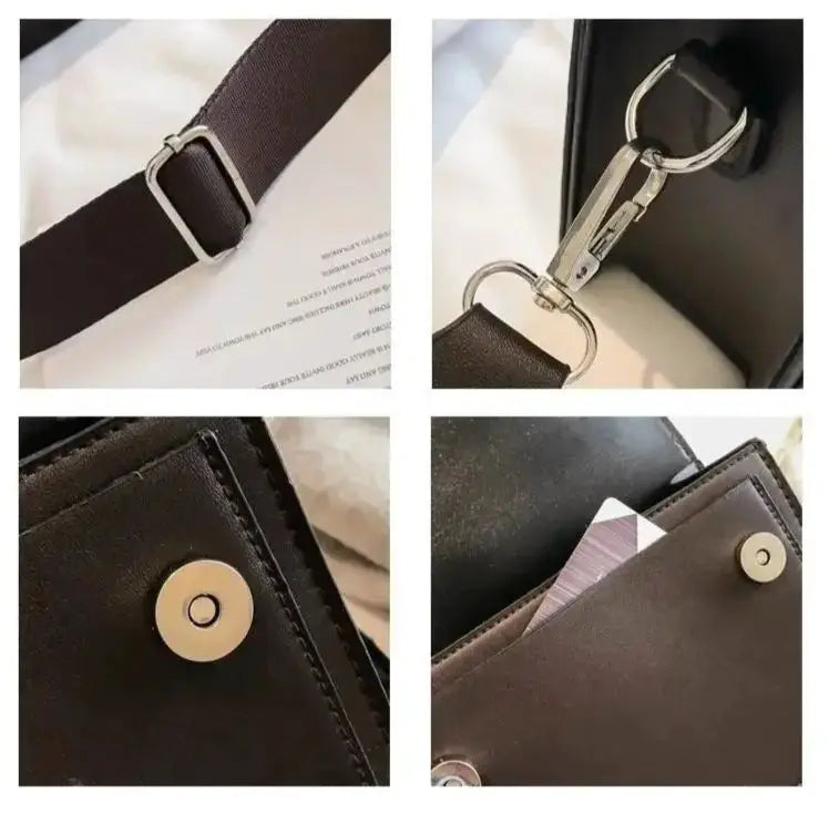 Classic Designer PU Leather Crossbody Bag in black with adjustable strap and silver hardware