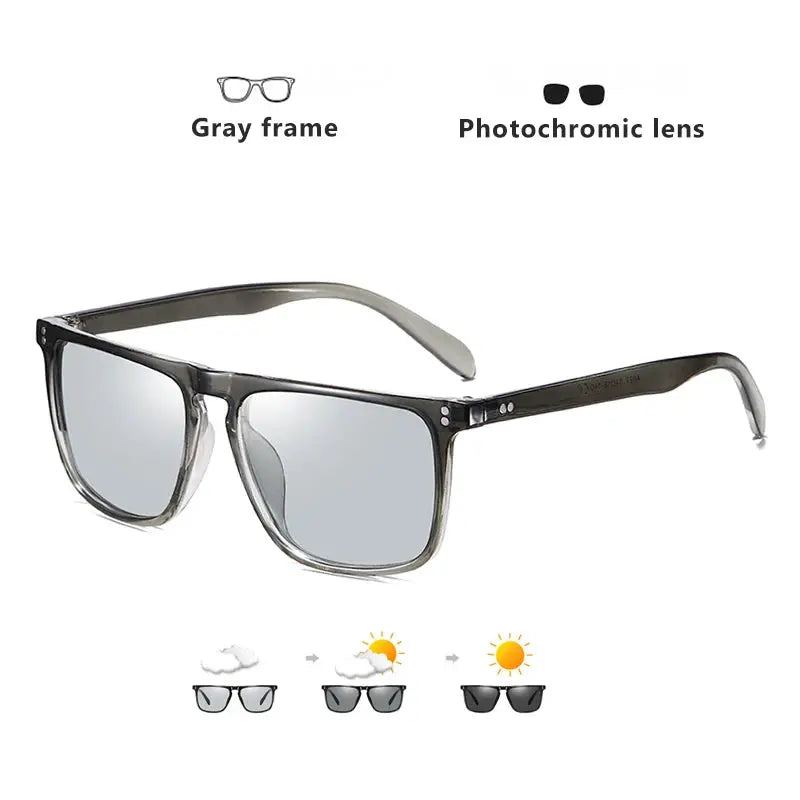 Rivet Square Photochromic Sunglasses Polarized Day Night Vision With Anti Glare Unisex