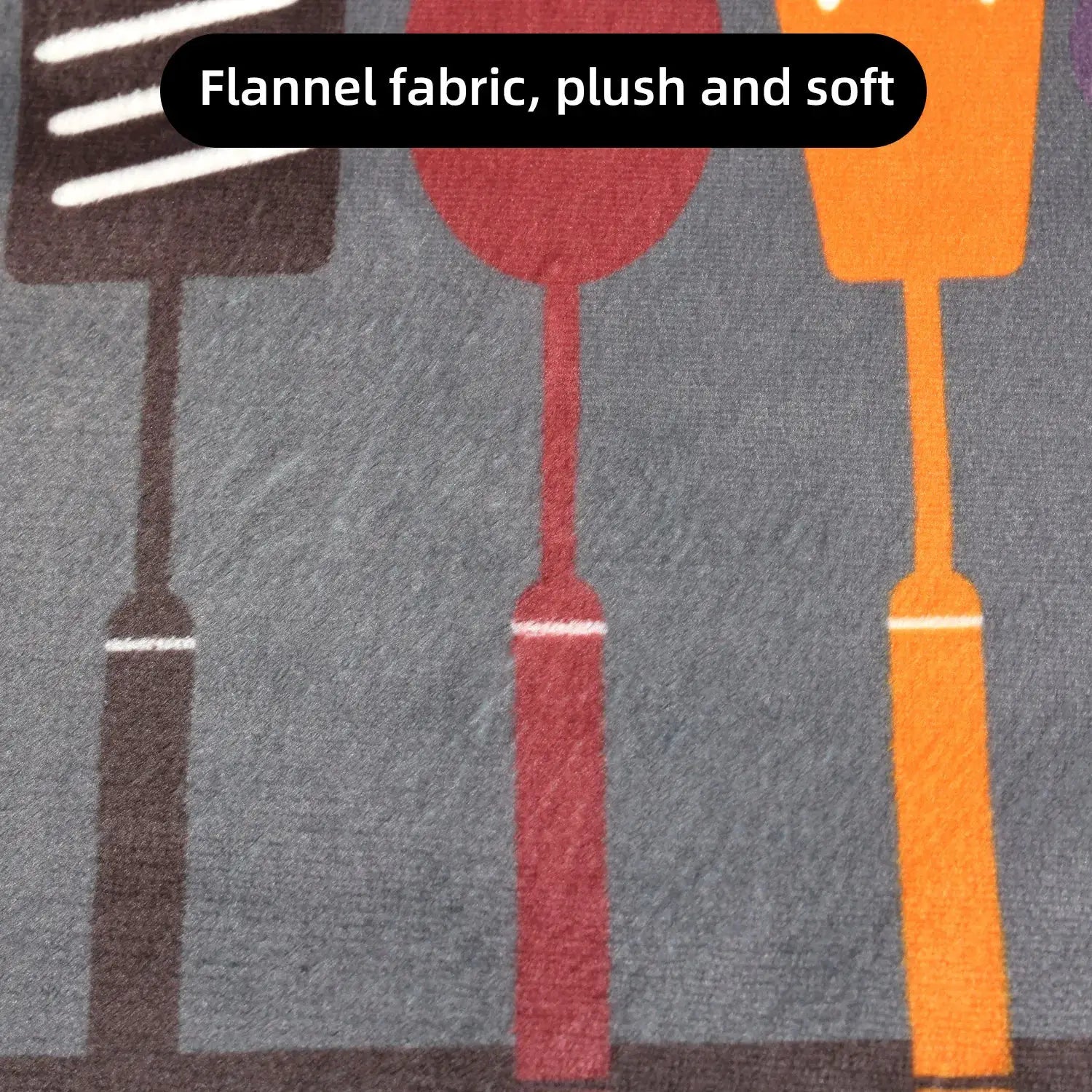 VIKAMA kitchen mat by Simples Market; washable, non-slip absorbent gray rug with brown, red and orange vertical stripes