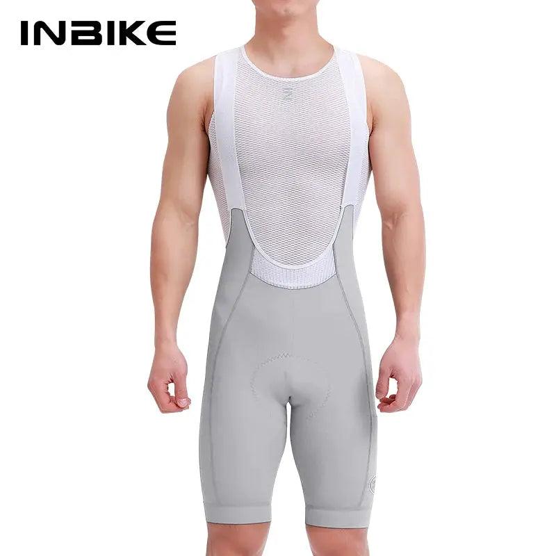 INBIKE men's cycling bib shorts in gray with white breathable mesh bib