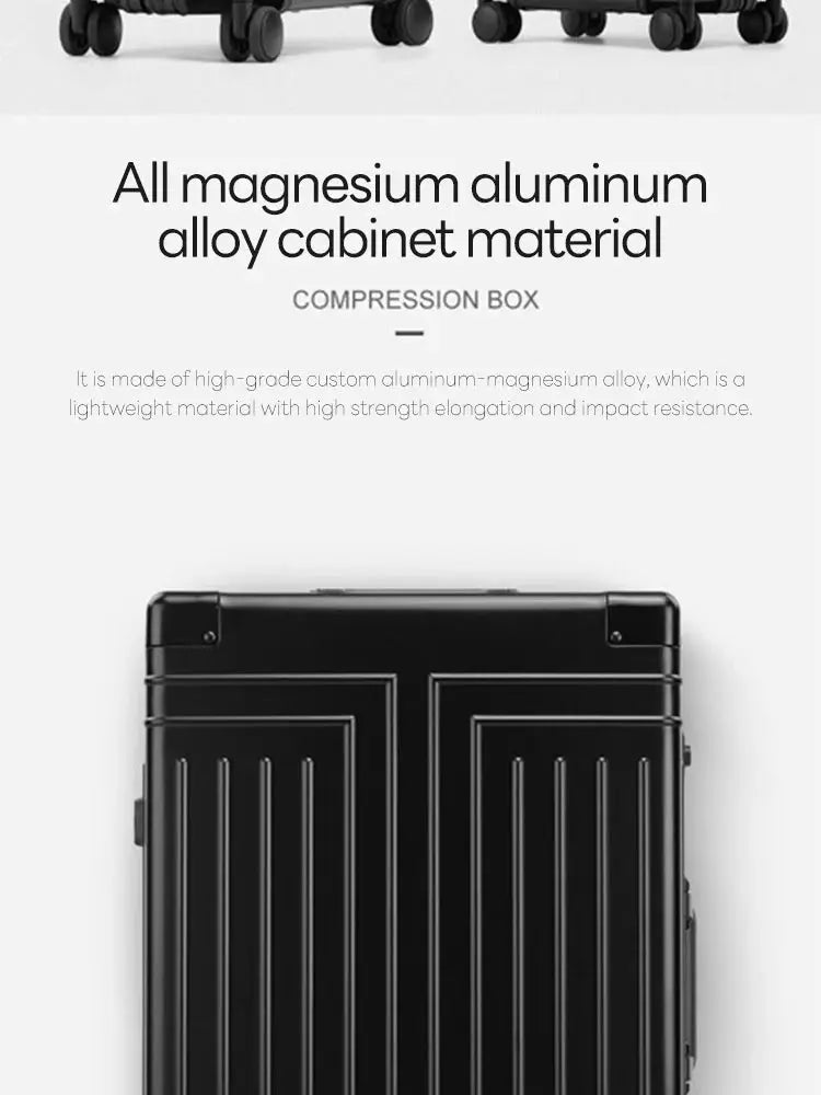 Travel suitcase, black aluminum-magnesium alloy, 20/24/28 inch rolling luggage