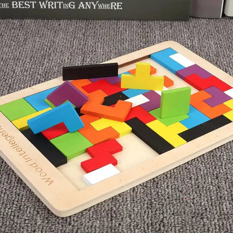 1 Set Wooden Blocks Puzzle Tangram Jigsaw Toy Brain Teasers 3D Colorful Russian Blocks Montessori Educational