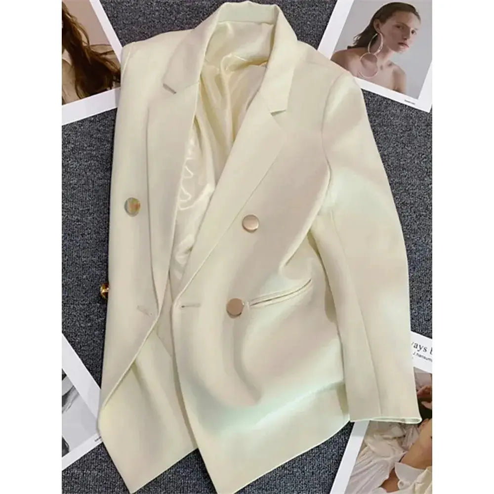 PrestigeLine Women Suit Blazer Elegant Coat For 2025 Spring And Autumn Korean Luxury Double Breasted Jacket Office Ready