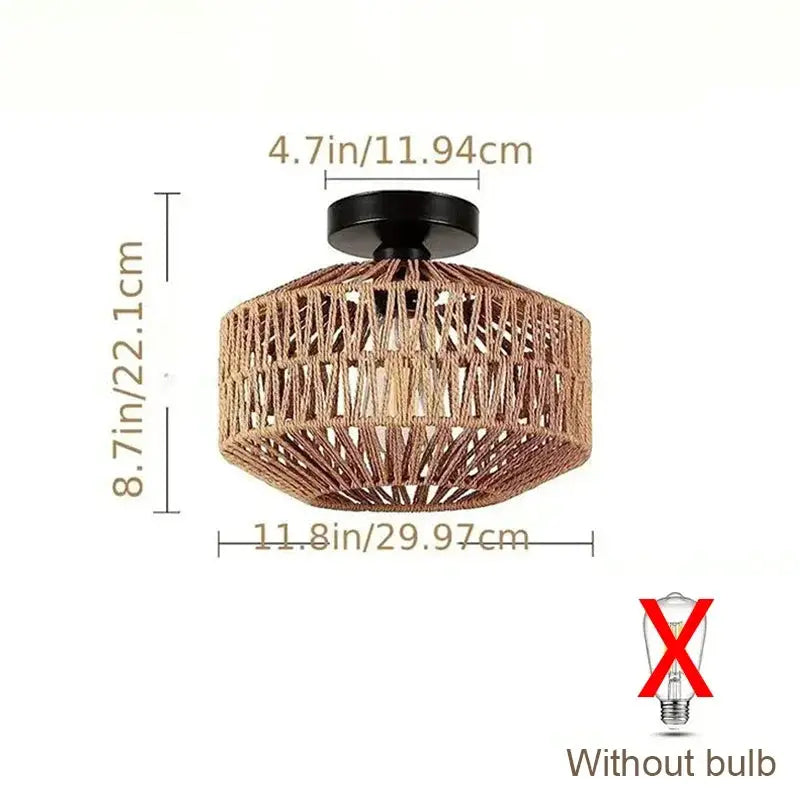 Natural bamboo ceiling chandelier by Simples Market, woven rattan pendant light for living room; bulb not included.