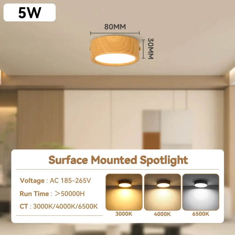 Simples Market GX53 wooden ceiling spotlight, 5W LED downlight for living room and bedroom, 3000K/4000K/6500K options