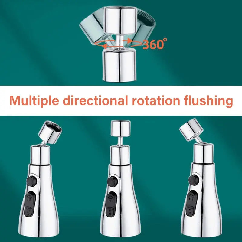 Simples Market 3-in-1 kitchen faucet extender with 360° rotate pull-out spray head, chrome finish, three views