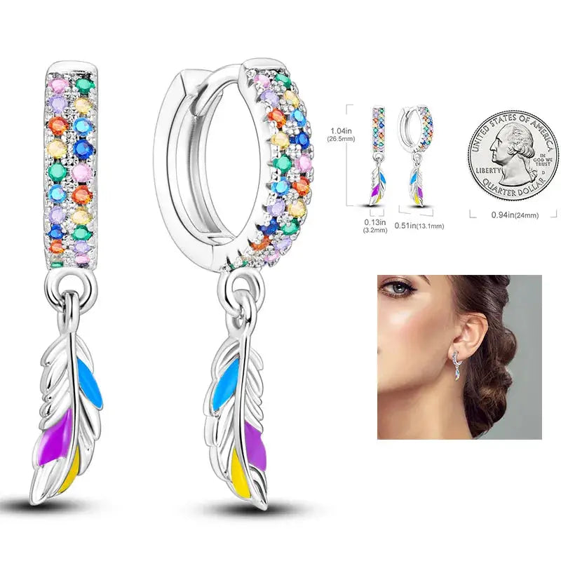 925 Silver Hoop Earrings For Women Zircon Heart Shape Star Eardrops Original Fashion Jewelry