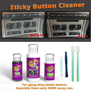 Simples Market Sticky Button Cleaner Kit with three purple-labeled bottles and plastic prying tools for aging car buttons