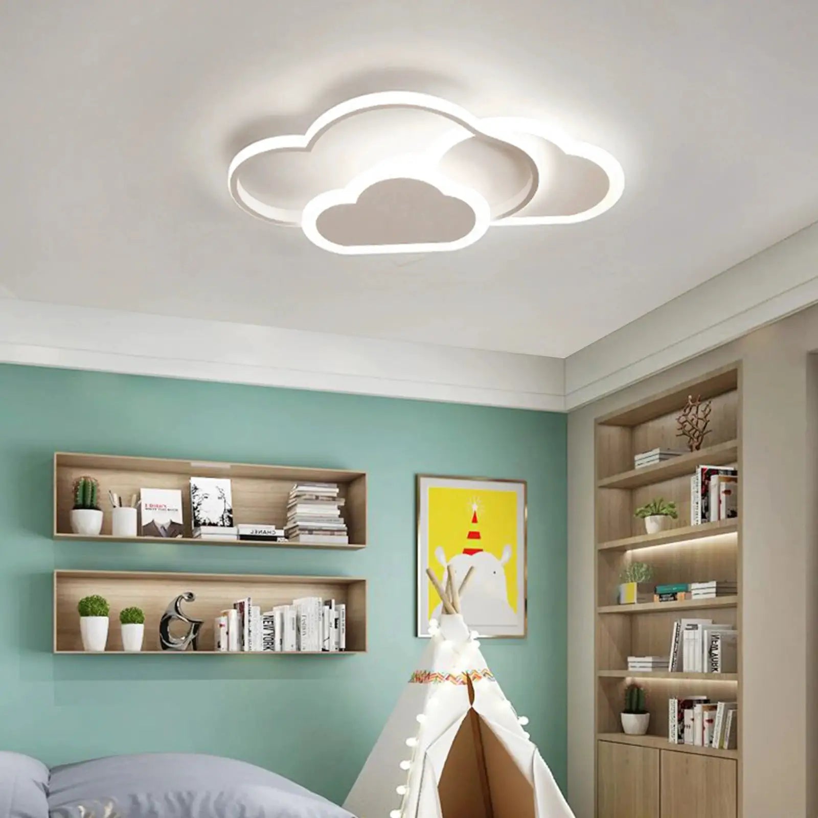Cloud LED ceiling lamp, white cloud shape, 22 inches, by Simples Market for modern minimalist living room lighting.