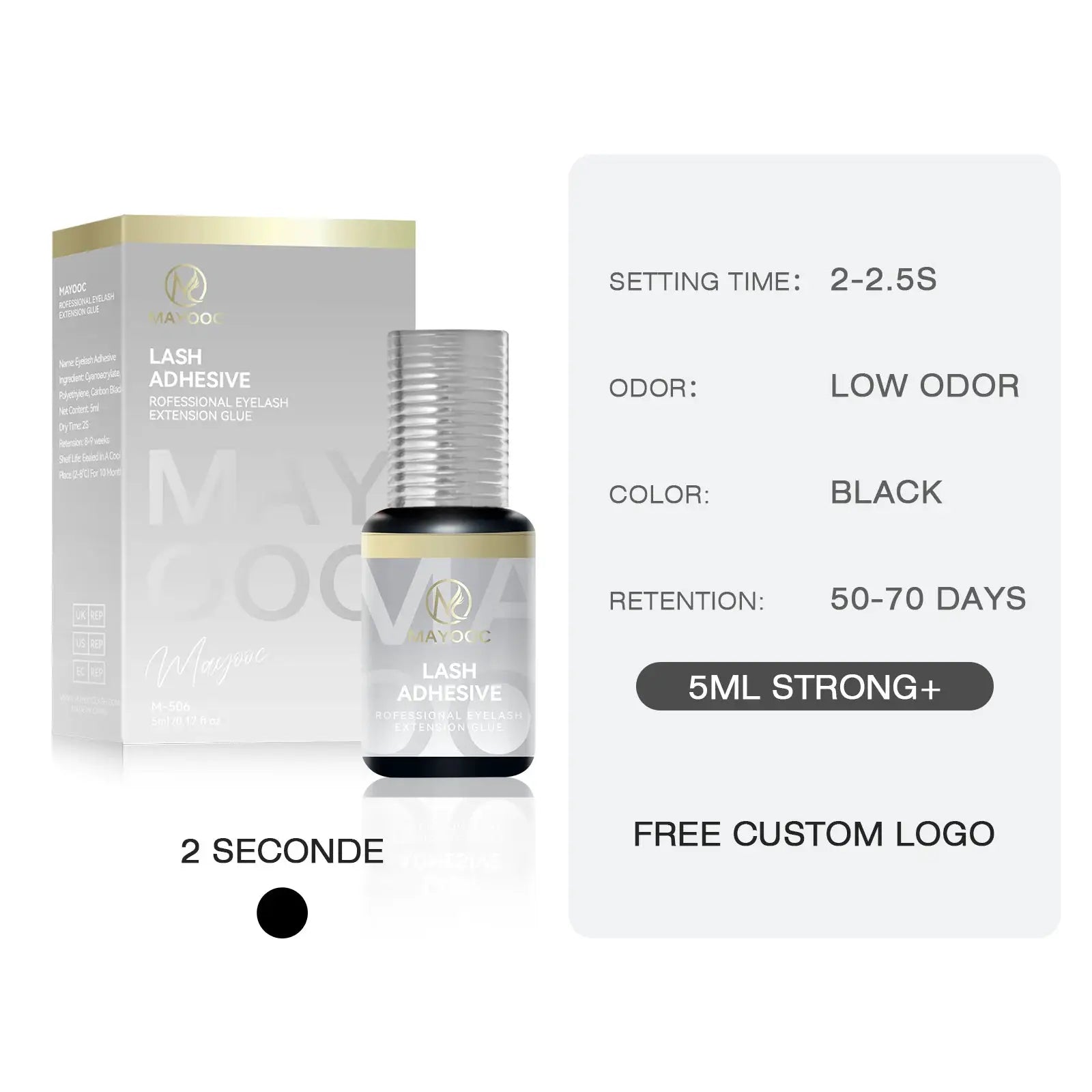 Mayooc 0.3 Sec Eyelash Extension Glue Fast Dry Lash Adhesive for Individual Lashes Sensitive Eyes Black Strong Bond